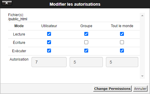 article tutoriel corriger l'erreur 403 forbidden, autorisations de fichiers site WordPress, appliquer uniquement aux dossiers 