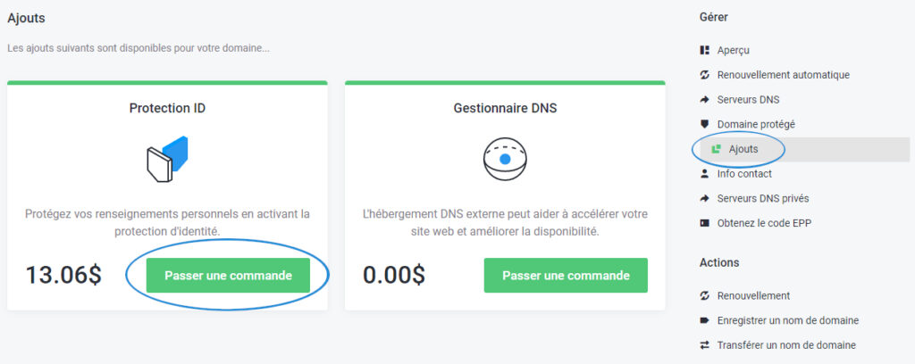 l'enregistrement privé nom de domaine sites web, promotion produits, service client espace client, contenu compte clients
