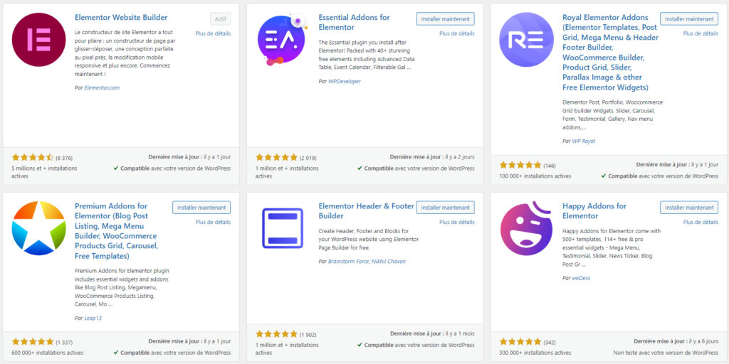 plugins elementor page site prix sites mise à jour constructeurs de pages wordpress comparatif page builder elementor pro