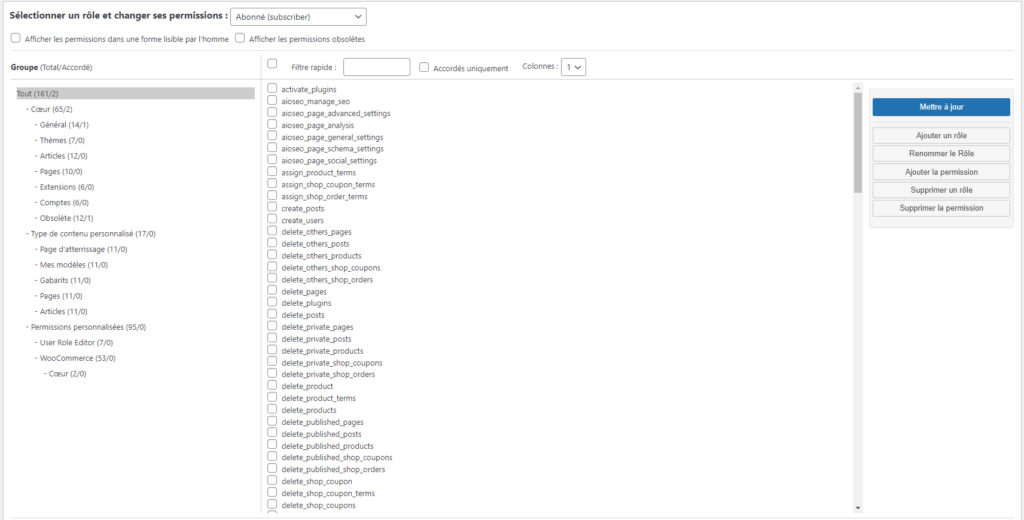 gestion des rôles WordPress contributeur éditeur capacités permissions articles options nouveau rôle article role blog wordpress