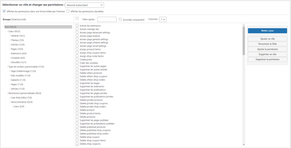 gestion des rôles wordpress mettre à jour permissions modérer les commentaires nouveau rôle utilisateur wordpress blog
