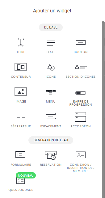 Ex2 Site Builder : Sélection de widgets.