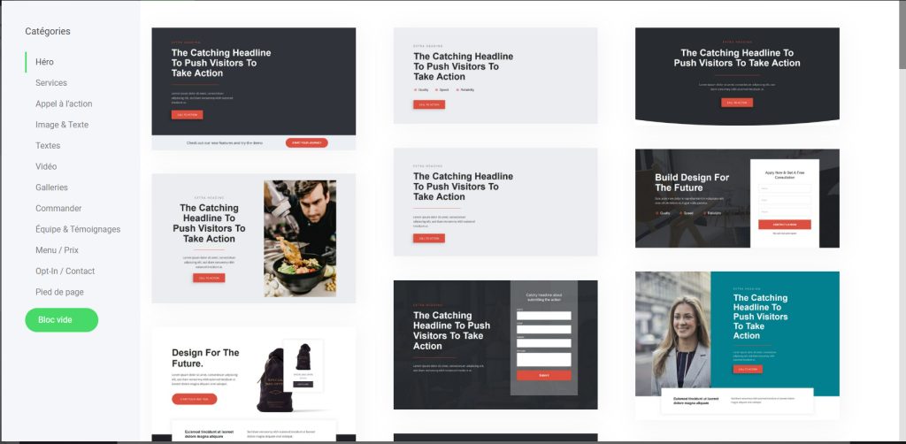 Modèles de blocs de contenu de l'éditeur Ex2 