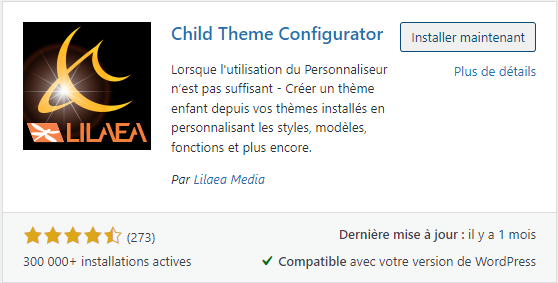 Créer un thème enfant pour WordPress à l'aide d'un plugin