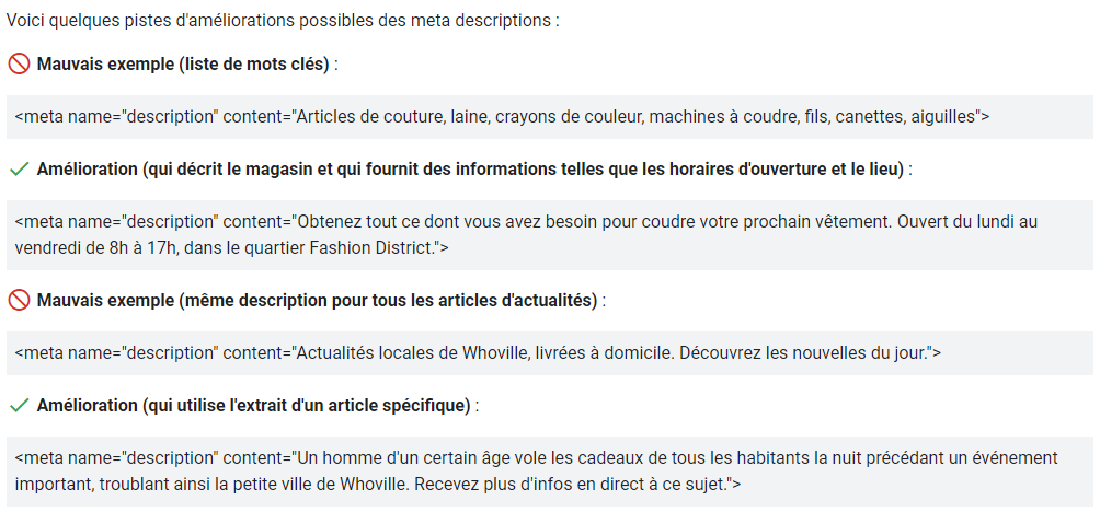 Conseils de Google pour écrire une méta description