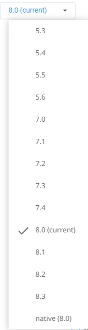 Choix de versions de PHP offert sur le cPanel des clients d'Ex2.