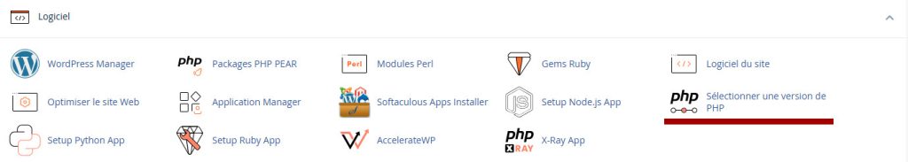L'outil Sélectionner une version de PHP de cPanel